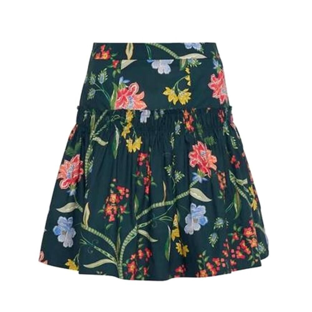 Cara Cara Alessandra Skirt in Ophelia Floral Emerald Poplin High Rise Pleated